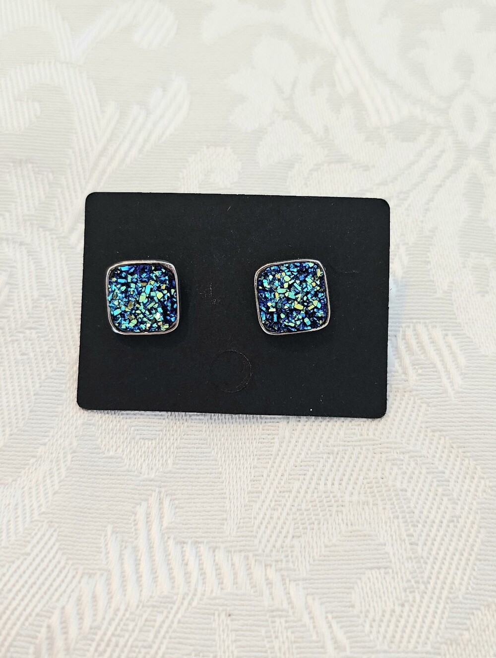 Metallic Blue, Teal, Green Faux DRUZY Earrings
